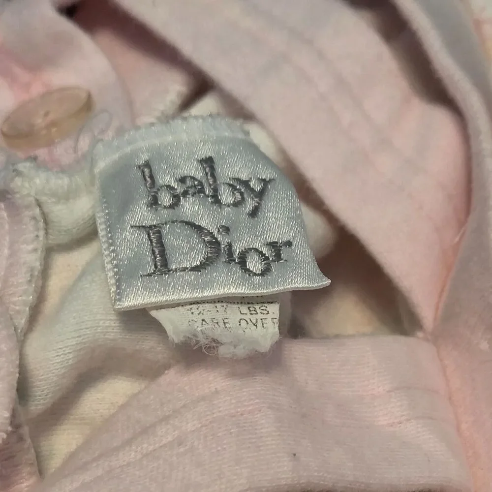 Vintage 90s Baby Dior Girl 2pc Set Ruffle Mock Neck Bow Overalls 6-9M